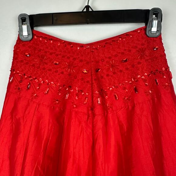 Free People Womens Party Taffeta Embellished Sequin Waistband Red Maxi Skirt 0 - Picture 4 of 11